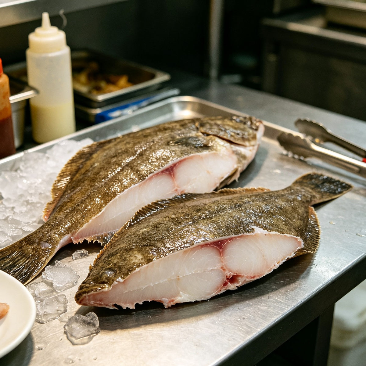 Whole flounder plated with ginger and spring onion